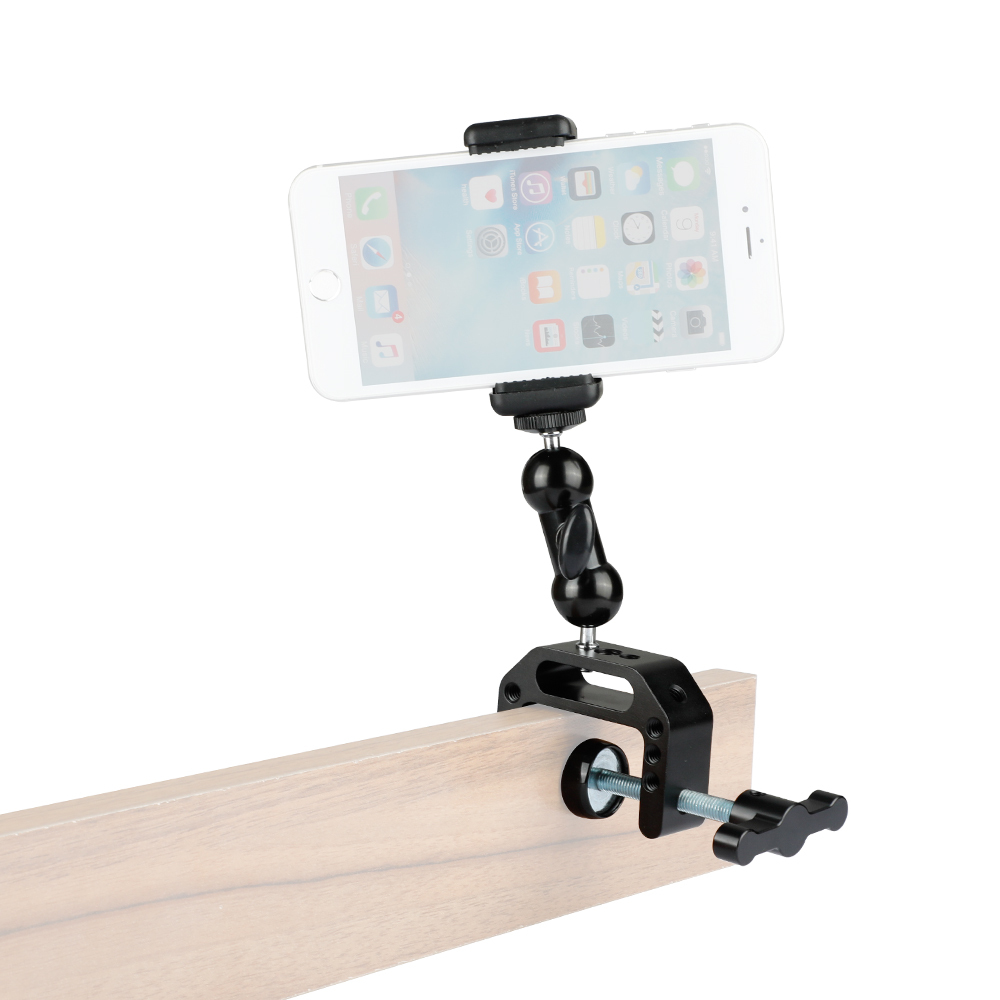 CAMVATE C-clamp Bracket with Ball Head Mount Cell Phone Clip (Black T-handle)