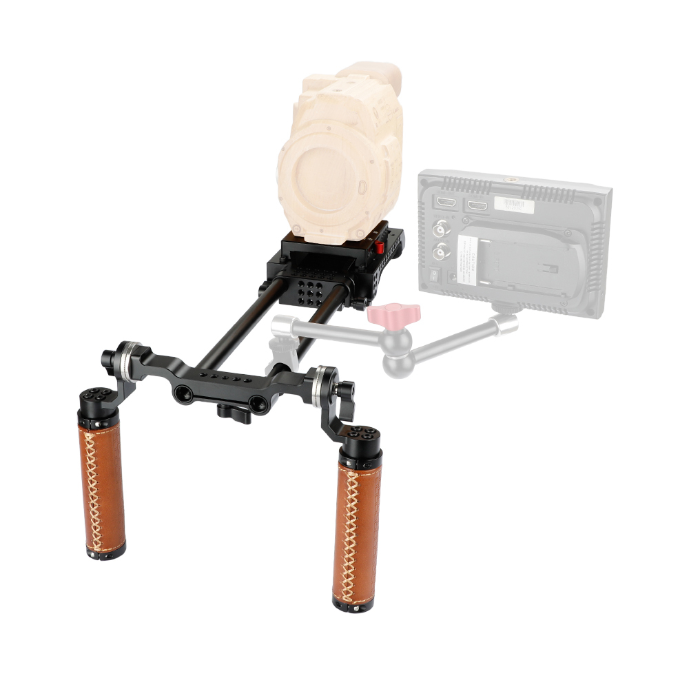 CAMVATE Handheld Dual ARRI Rosette Grip (Leather) Shoulder Rig For Sony VCT-U14 Tripod Adapter