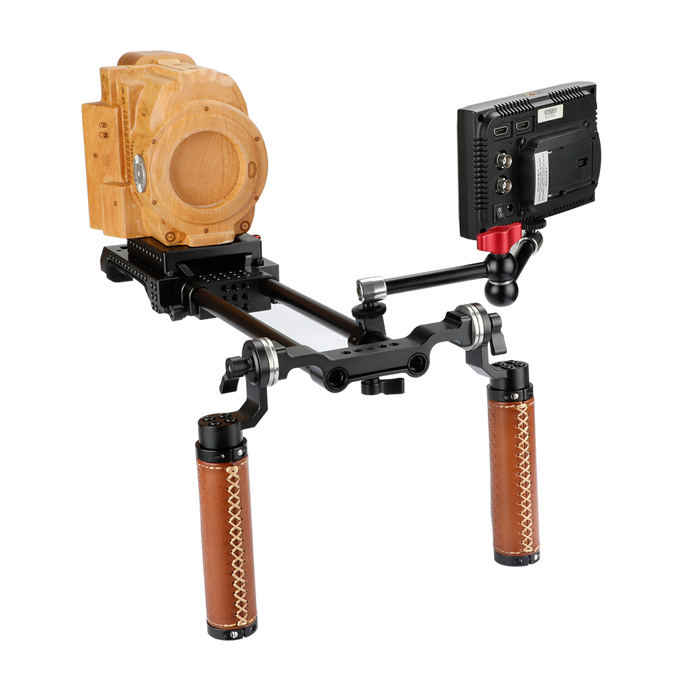 CAMVATE Handheld Dual ARRI Rosette Grip (Leather) Shoulder Rig For Sony VCT-U14 Tripod Adapter