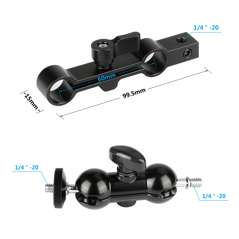 CAMVATE Versatile 1/4"-20 Mini Ball Head & 15mm Dual Rod Clamp