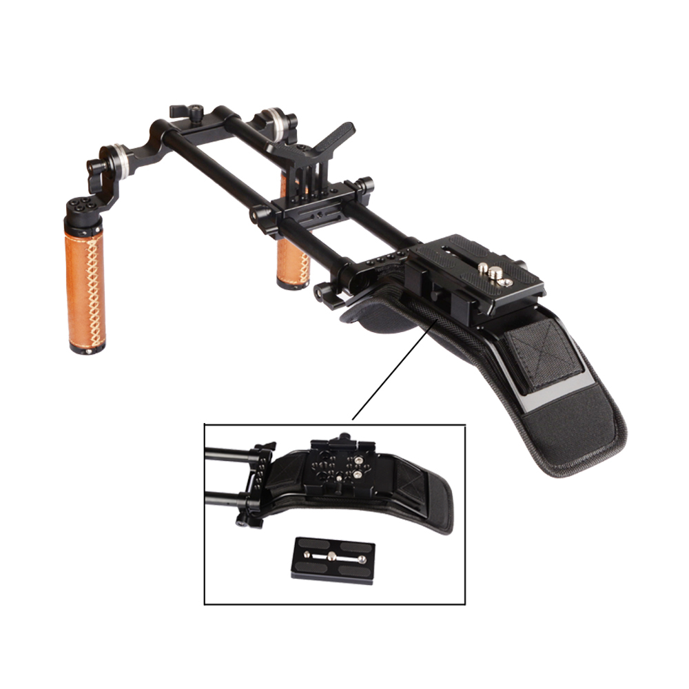 CAMVATE Pro Camcorder Shoulder Rig With Manfrotto QR Base Plate & ARRI Rosette Dual Handgrip