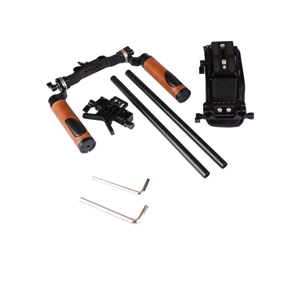 CAMVATE Pro Camcorder Shoulder Rig With Manfrotto QR Base Plate & ARRI Rosette Dual Handgrip