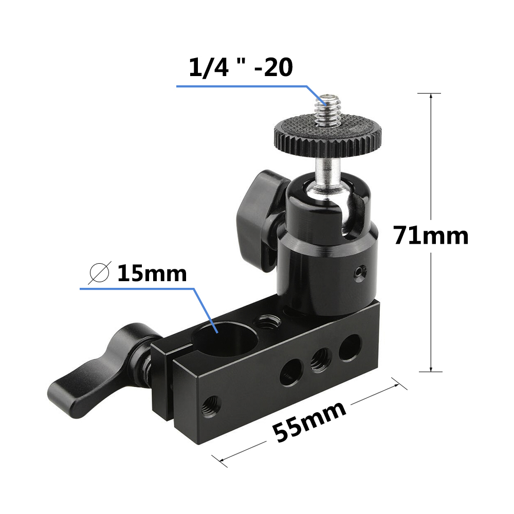 CAMVATE 15mm Single Rod Clamp with 1/4" Mini Ball Head Bracket Holder Mount