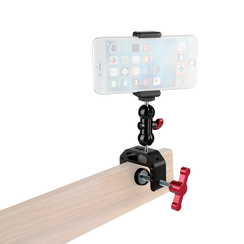 CAMVATE C-clamp Bracket with Ball Head Mount Cell Phone Clip (Red T-handle)