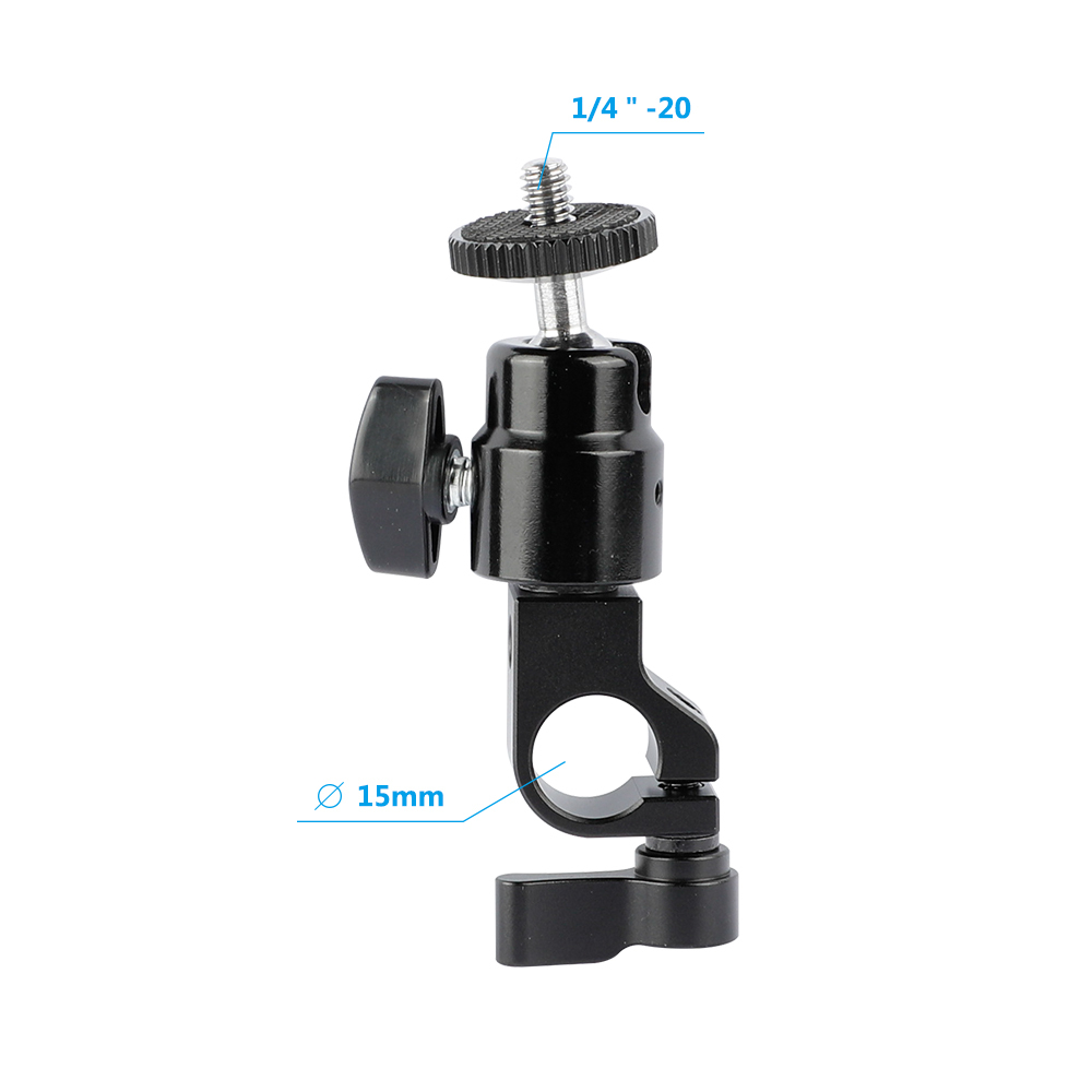 CAMVATE 1/4"-20 Mini Ball Head With Single 15mm Rod Clamp For Camera Monitor