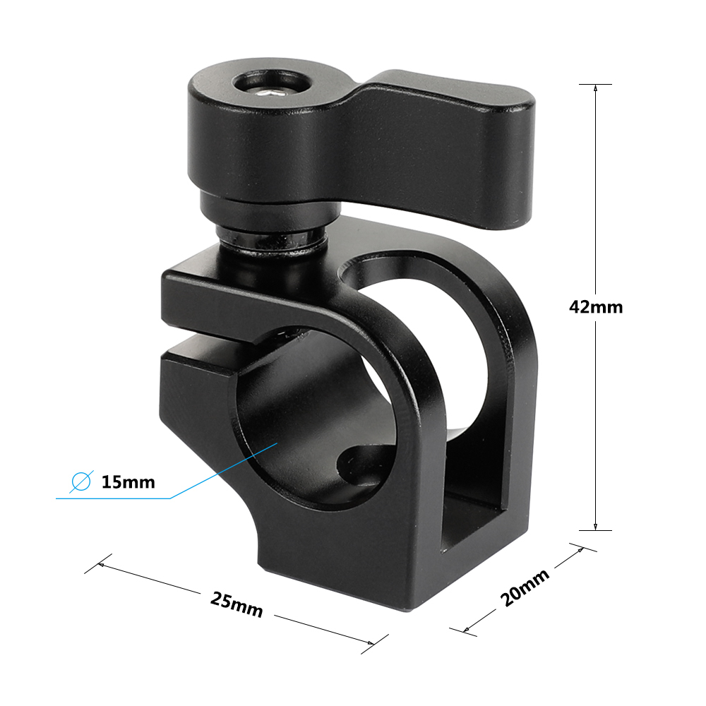 CAMVATE Universal 15mm Single Rod Clamp For Camera Cage (Black Knob)