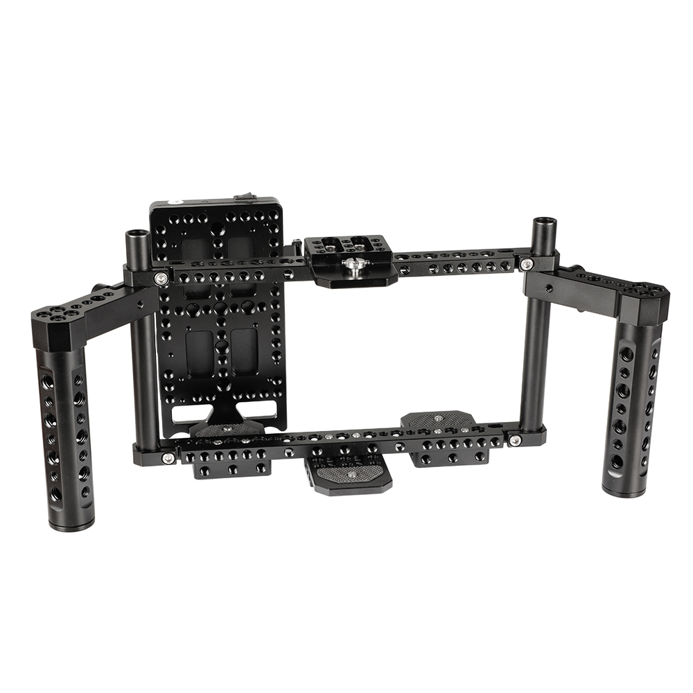 CAMVATE Adjustable Camera 7" Monitor Cage Rig With Dual Cheese Handle & Power Supply Splitter