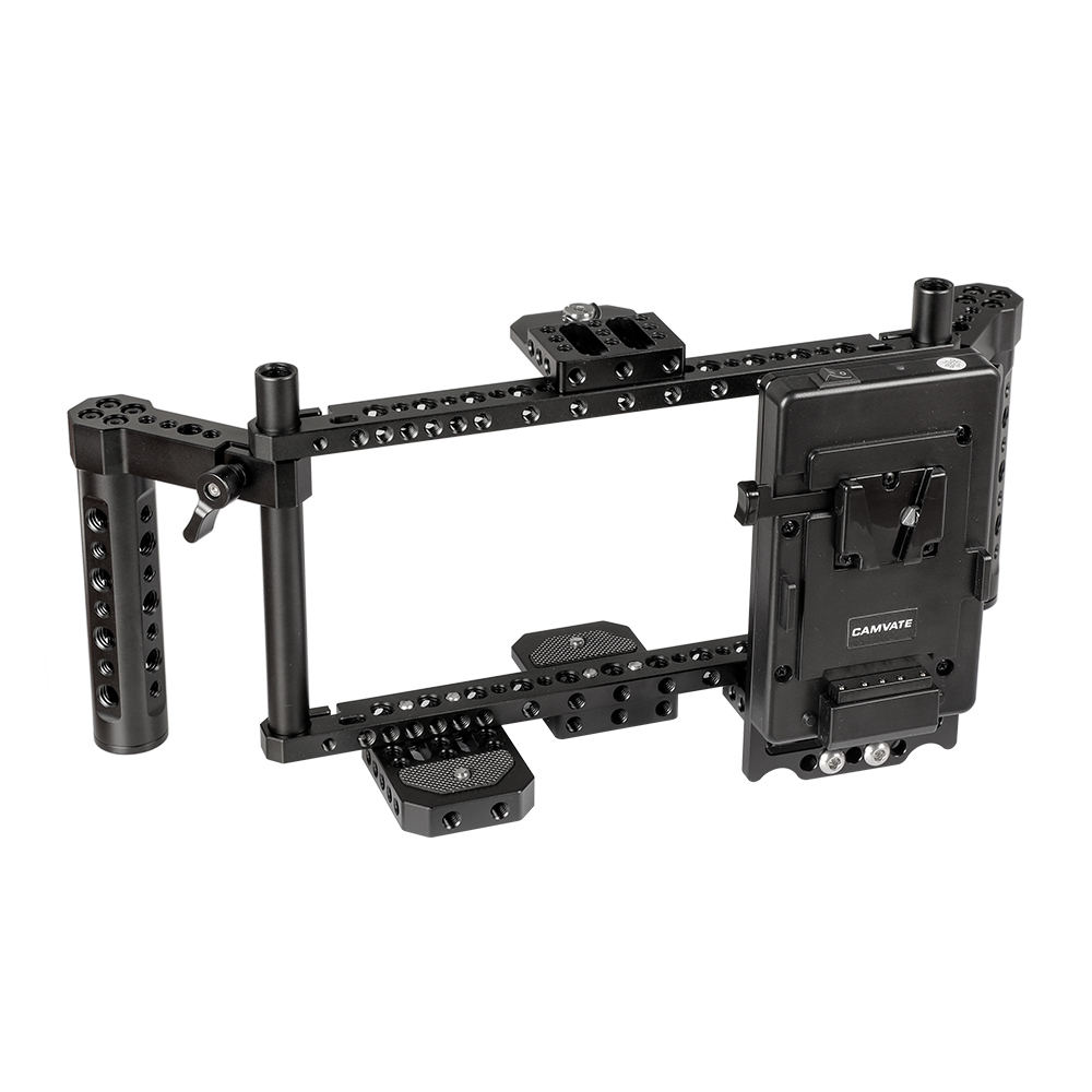 CAMVATE Adjustable Camera 7" Monitor Cage Rig With Dual Cheese Handle & Power Supply Splitter