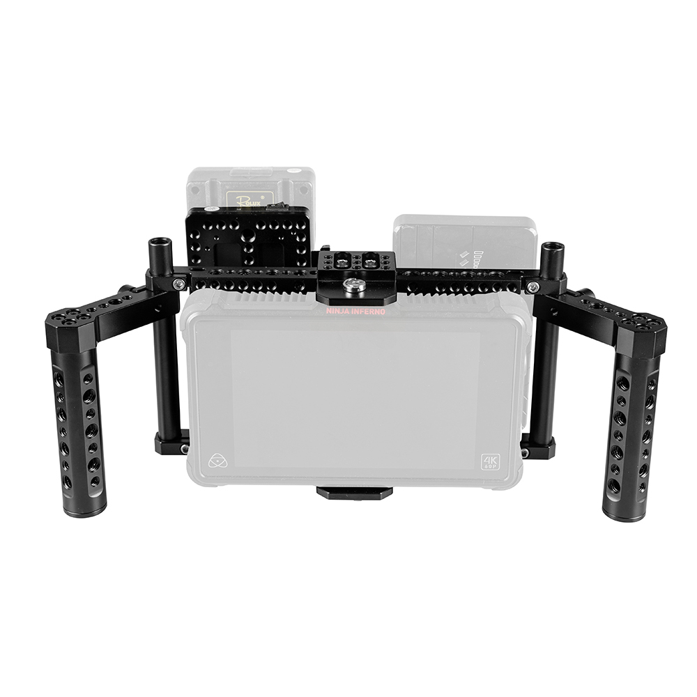 CAMVATE Adjustable Camera 7" Monitor Cage Rig With Dual Cheese Handle & Power Supply Splitter