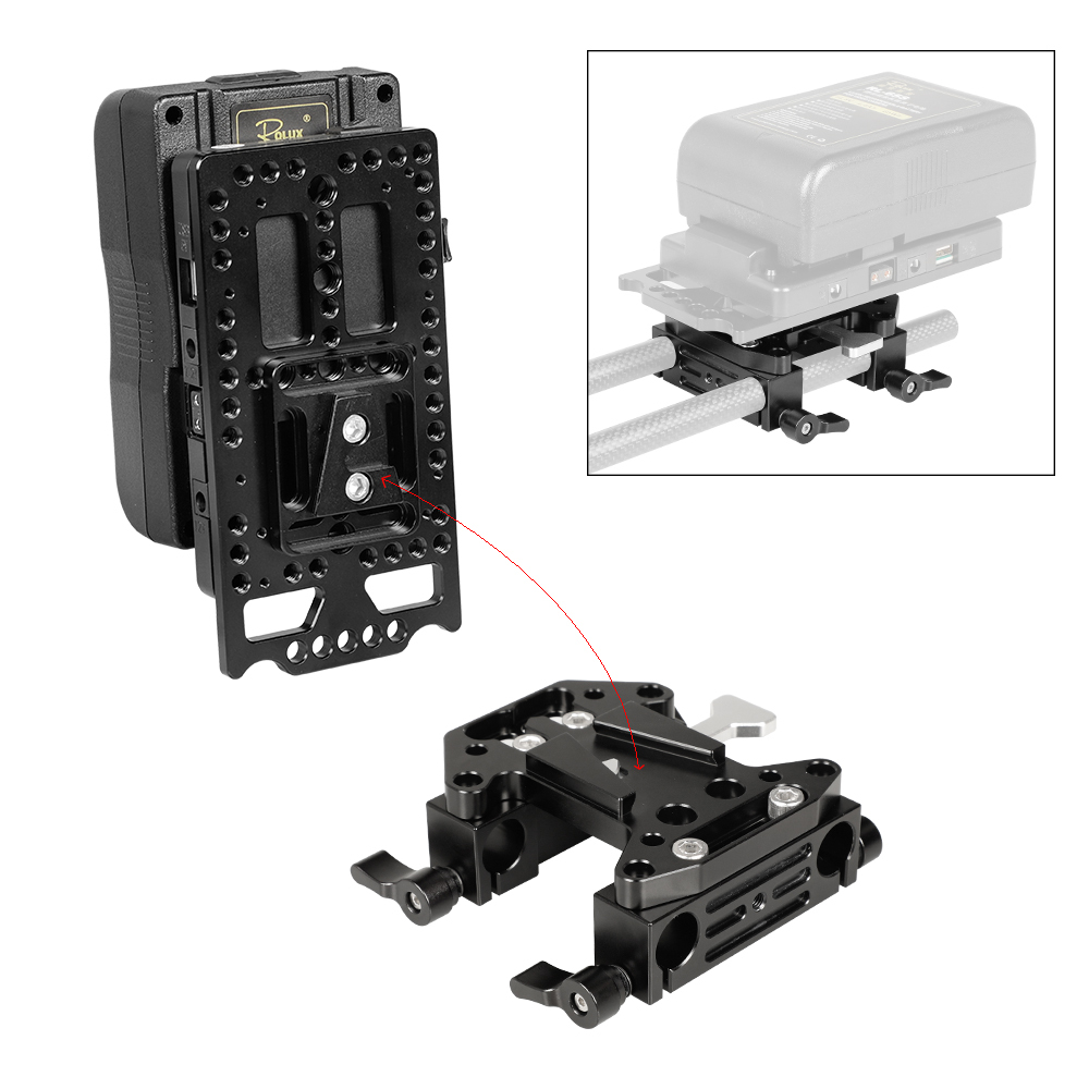 CAMVATE Quick Release V-Lock Mounting Battery Plate With 15mm Dual Rod Clamp Adapters
