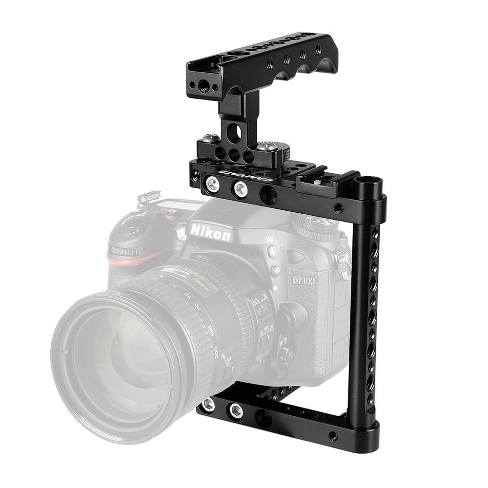 CAMVATE Camera Cage Kit With Top Cheese Handle & Shoe Mount For Canon 600D 70D 80D (Left-hand Mounted)