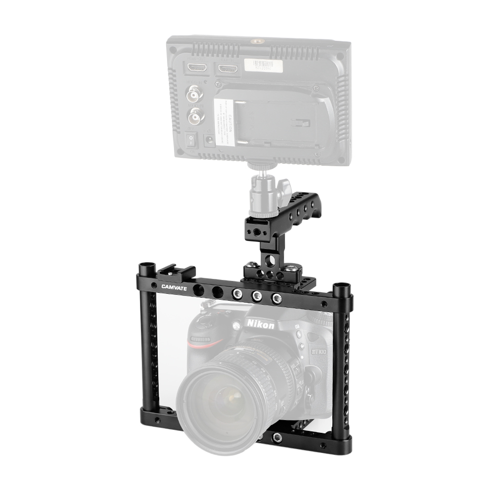 CAMVATE Camera Cage Kit Full Frame With Top Cheese Handle & Double Shoe Mount For Canon 600D 70D 80D