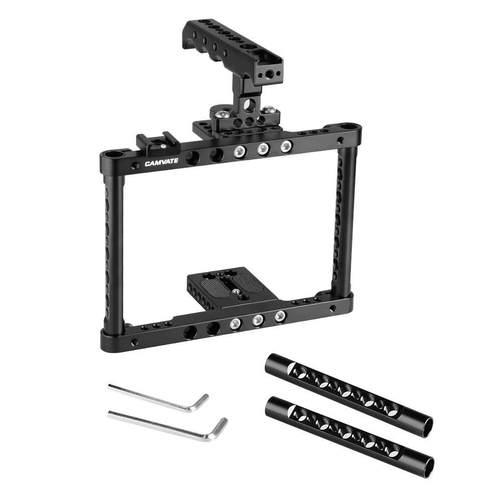 CAMVATE Camera Cage Kit Full Frame With Top Cheese Handle & Double Shoe Mount For Canon 600D 70D 80D