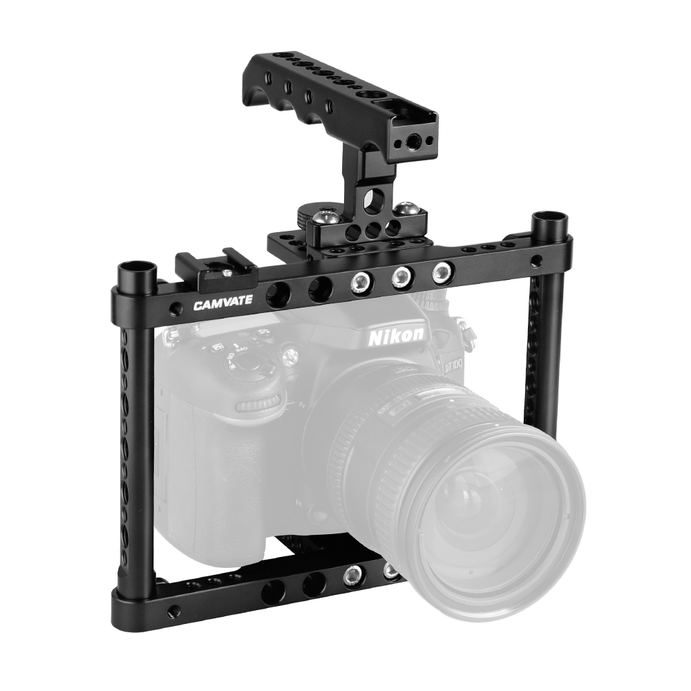 CAMVATE Camera Cage Kit Full Frame With Top Cheese Handle & Double Shoe Mount For Canon 600D 70D 80D