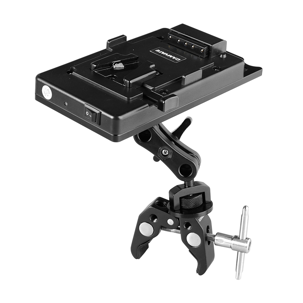CAMVATE QR V Mount Power Splitter Battery Adapter Combined With Super Clamp & Ball Head Extension Support Arm