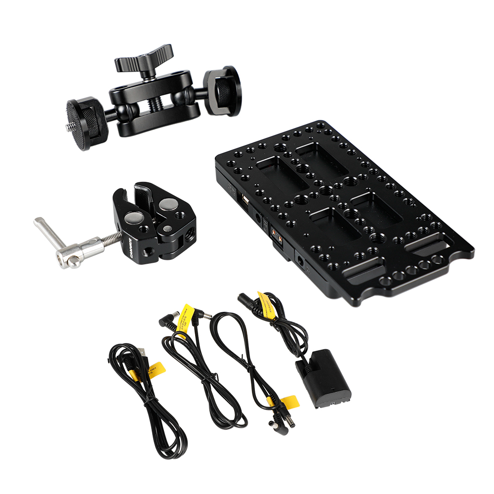 CAMVATE QR V Mount Power Splitter Battery Adapter Combined With Super Clamp & Ball Head Extension Support Arm