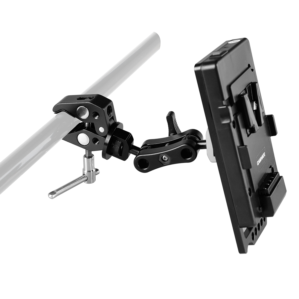 CAMVATE QR V Mount Power Splitter Battery Adapter Combined With Super Clamp & Ball Head Extension Support Arm