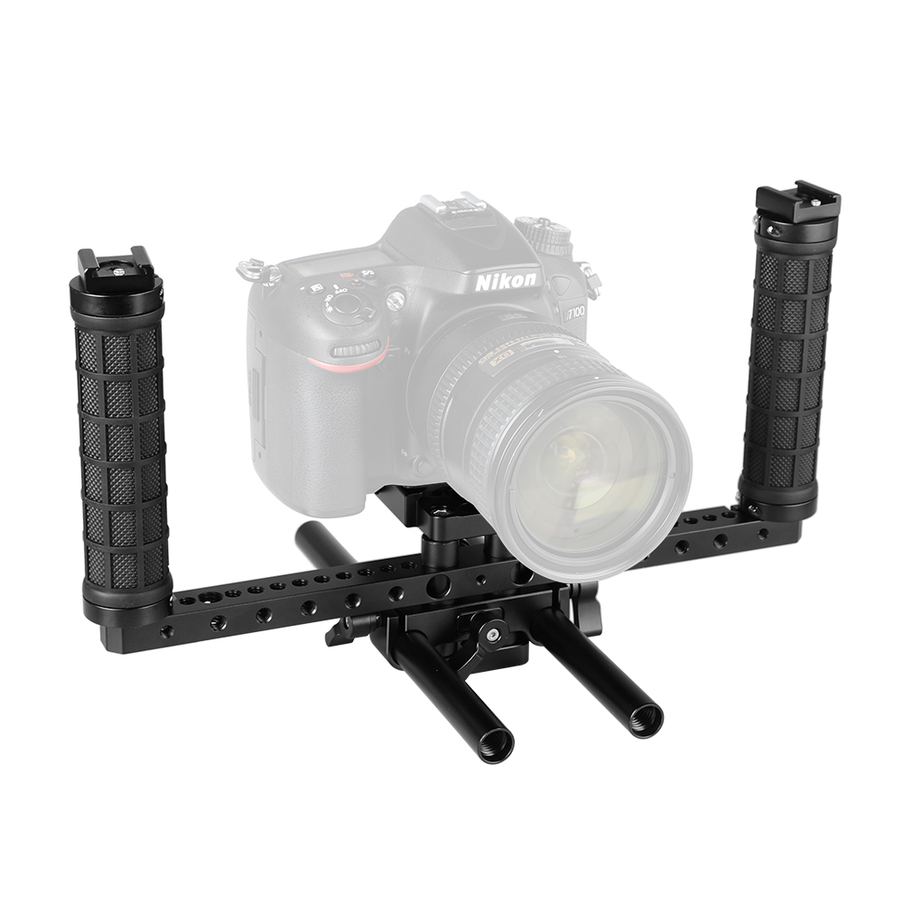 CAMVATE Open-ended Camera Cage Kit With ARCA QR Plate & 15mm LWS Rod System & Rubber Grips