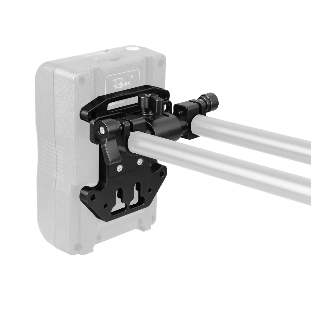 CAMVATE Quick Release V Lock Mount Battery Plate With Adjustable 15mm Rod Clamp