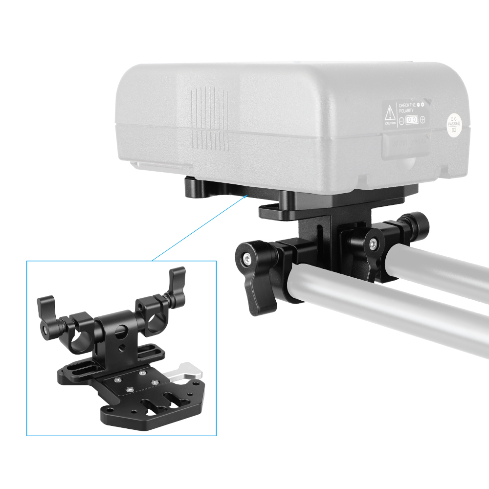 CAMVATE Quick Release V Lock Mount Battery Plate With Adjustable 15mm Rod Clamp