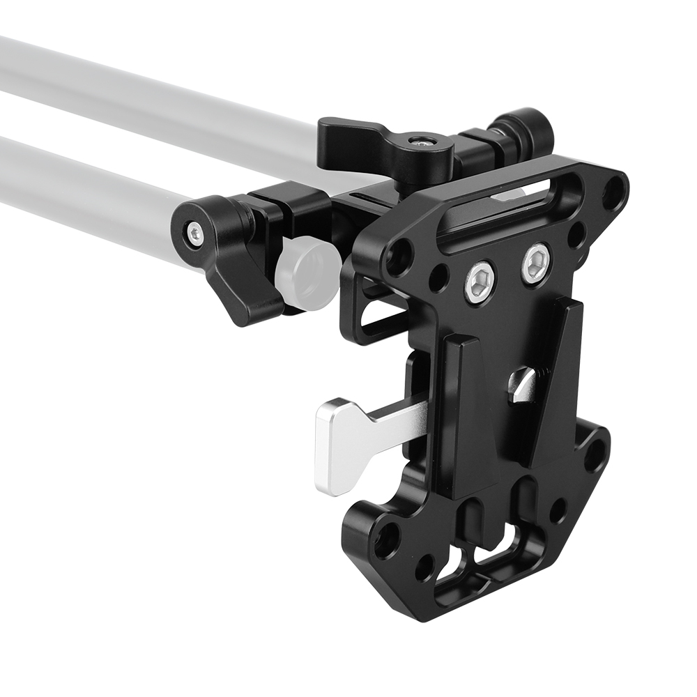 CAMVATE Quick Release V Lock Mount Battery Plate With Adjustable 15mm Rod Clamp