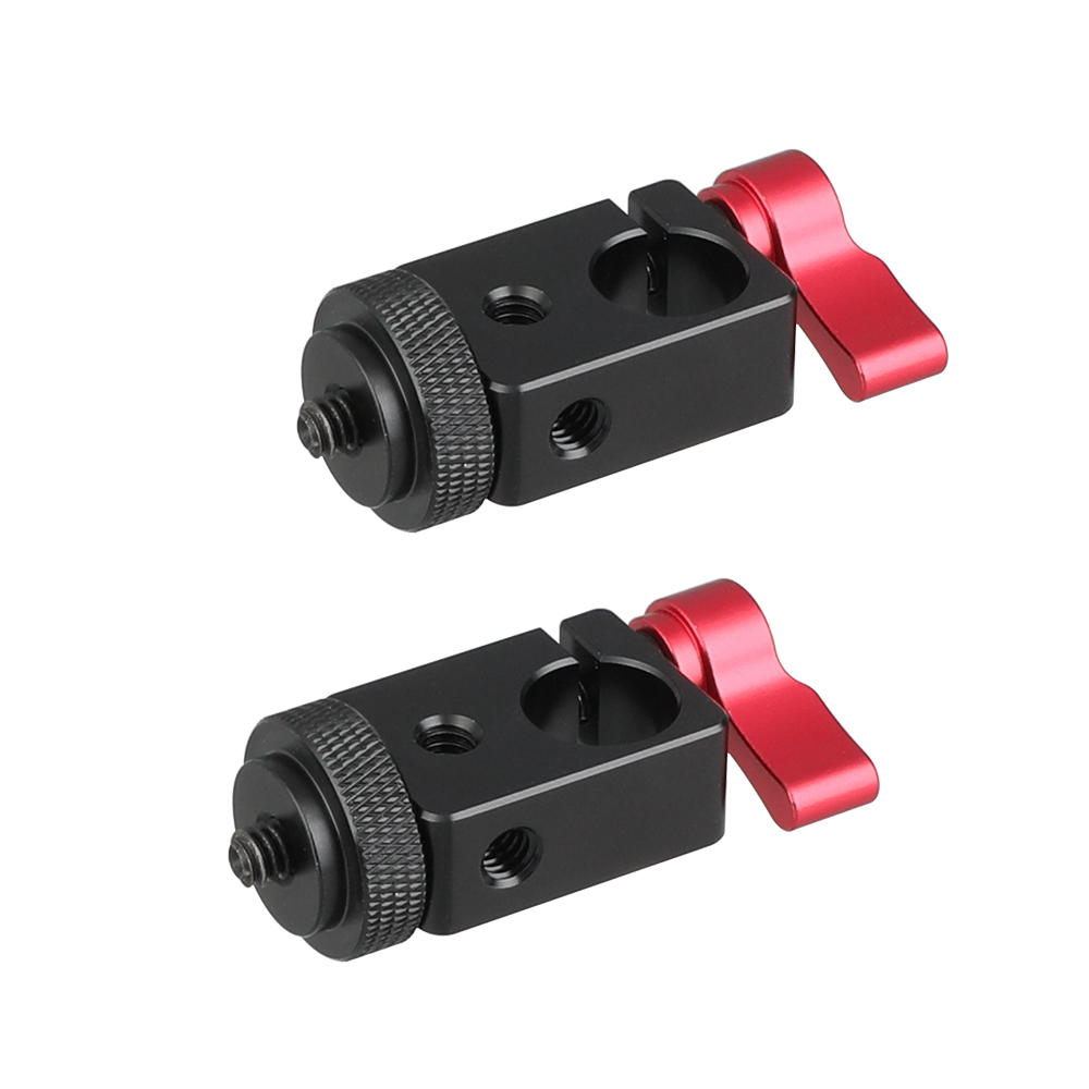 CAMVATE 15mm Single Rod Clamp Adapter With Red Thumbscrew Locking Knob (2 Pieces)