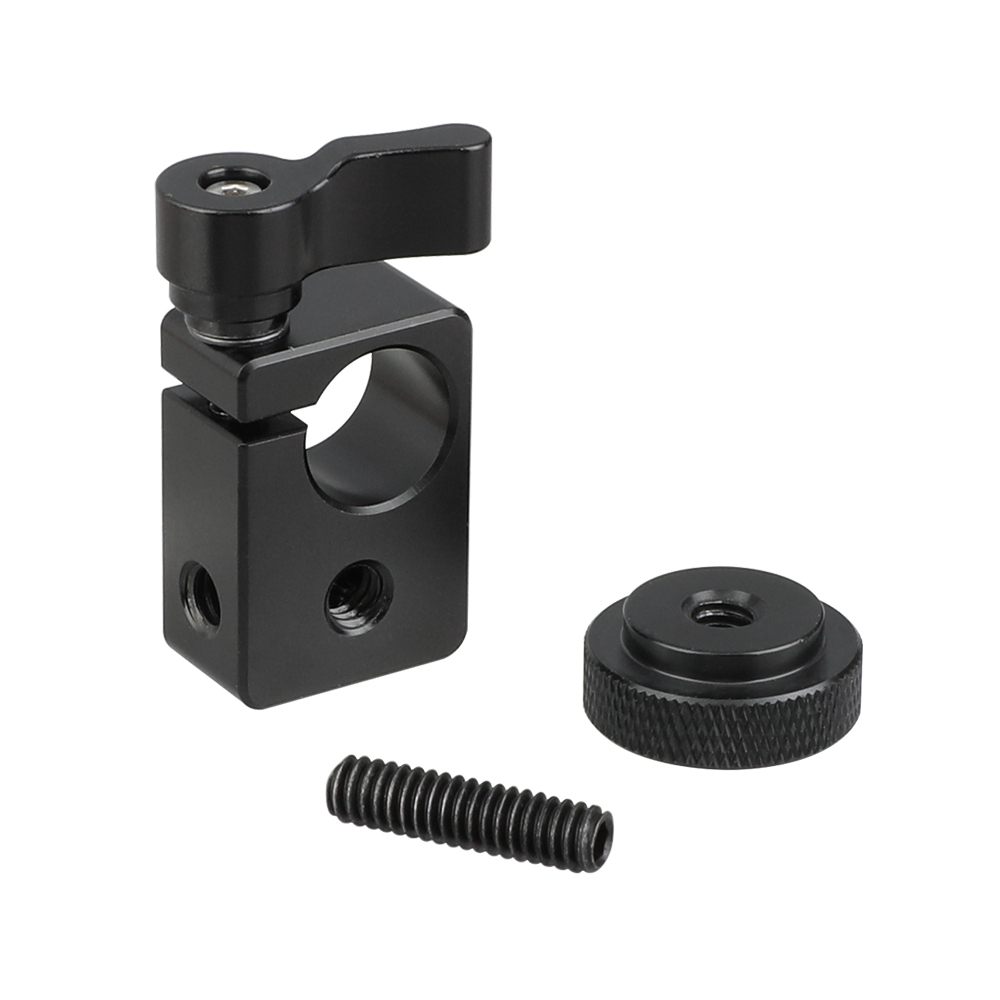 CAMVATE 15mm Single Rod Clamp Adapter With Black Thumbscrew Locking Knob (2 Pieces)