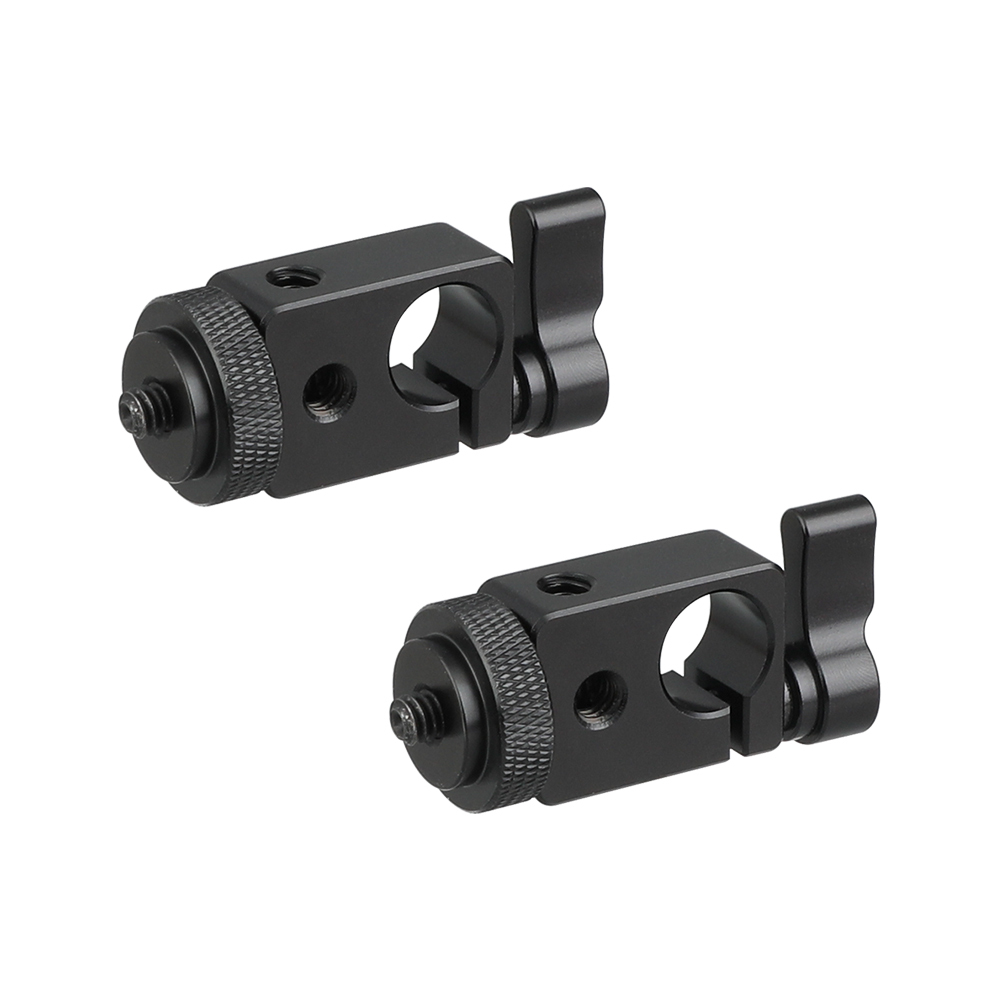 CAMVATE 15mm Single Rod Clamp Adapter With Black Thumbscrew Locking Knob (2 Pieces)