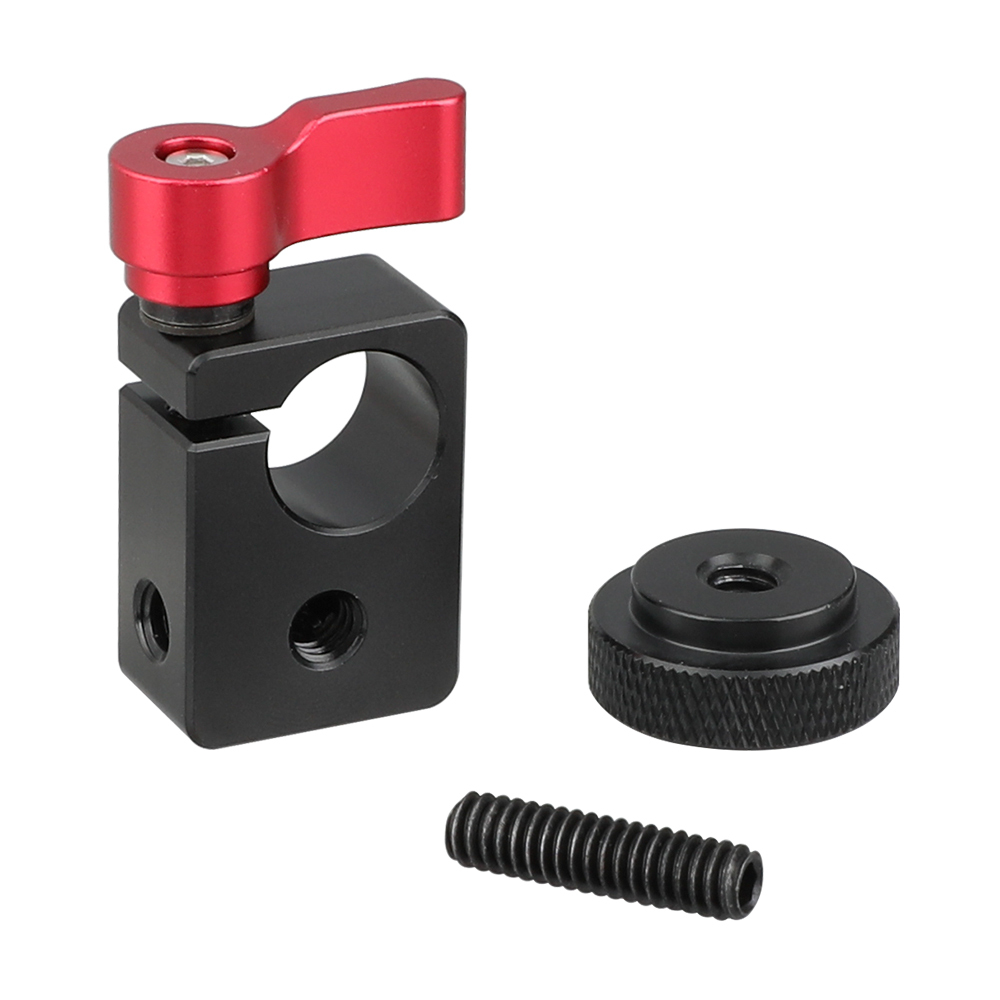 CAMVATE 15mm Single Rod Clamp Adapter With Red Thumbscrew Locking Knob (2 Pieces)