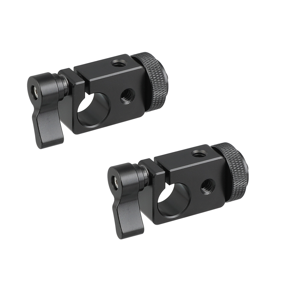 CAMVATE 15mm Single Rod Clamp Adapter With Black Thumbscrew Locking Knob (2 Pieces)