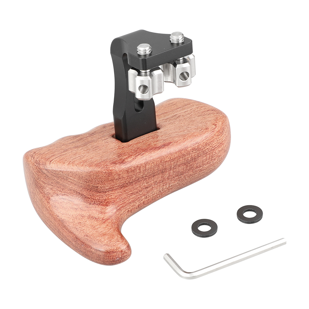 CAMVATE Wooden Handgrip With Invertible 1/4" Thumbscrew Connection For DSLR Camera Cage Rig (Left Side)