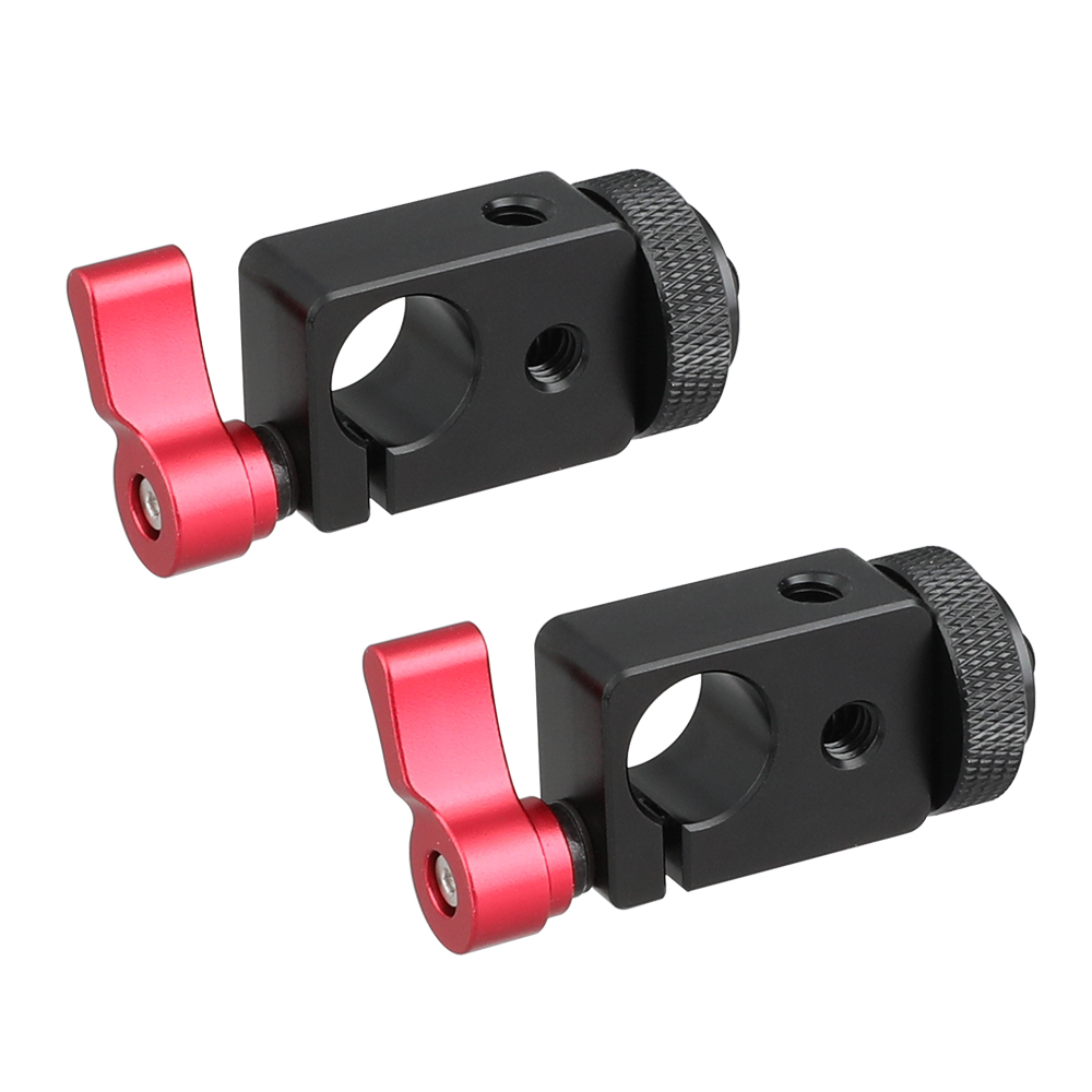 CAMVATE 15mm Single Rod Clamp Adapter With Red Thumbscrew Locking Knob (2 Pieces)