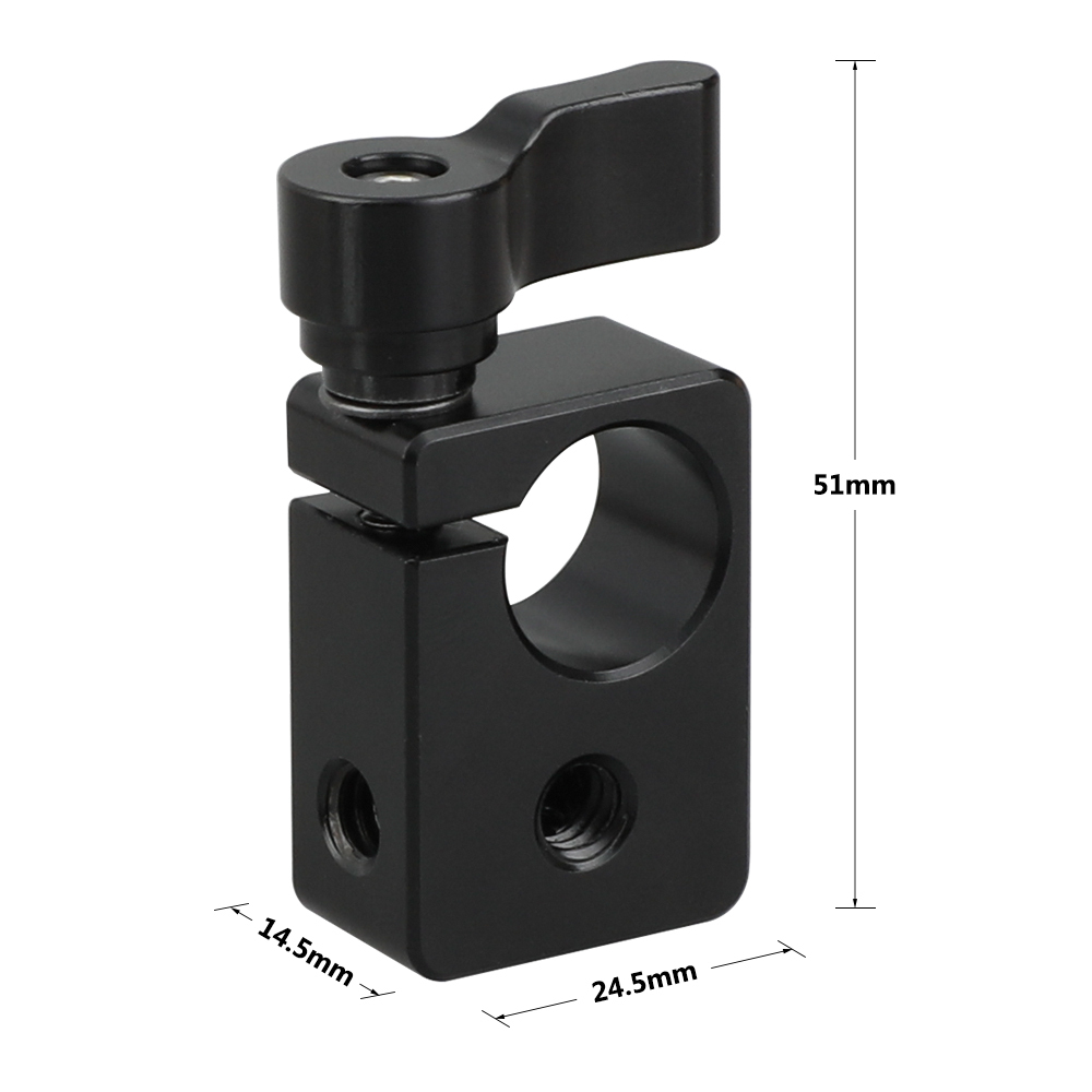 CAMVATE 15mm Single Rod Clamp Adapter With Black Thumbscrew Locking Knob (2 Pieces)