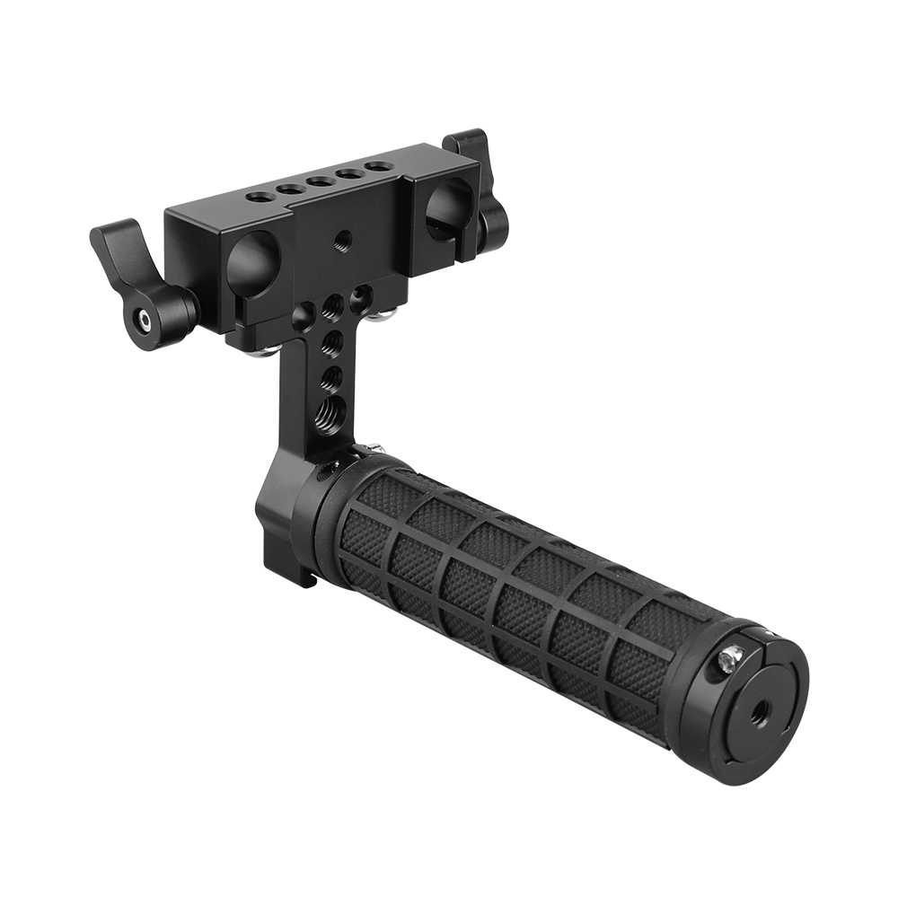 CAMVATE Rubber Hand Grip With Shoe Mount + 15mm Dual Rod Clamp Adapter For DSLR Camera Cage Kit