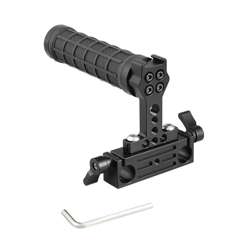 CAMVATE Rubber Hand Grip With Shoe Mount + 15mm Dual Rod Clamp Adapter For DSLR Camera Cage Kit