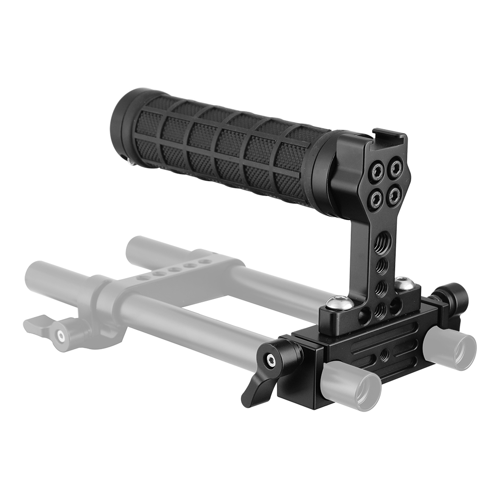 CAMVATE Rubber Hand Grip With Shoe Mount + 15mm Dual Rod Clamp Adapter For DSLR Camera Cage Kit