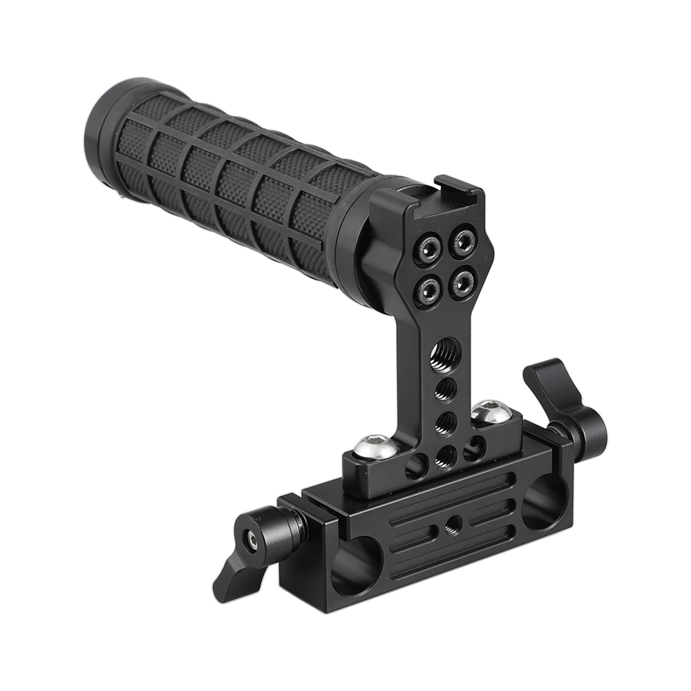CAMVATE Rubber Hand Grip With Shoe Mount + 15mm Dual Rod Clamp Adapter For DSLR Camera Cage Kit