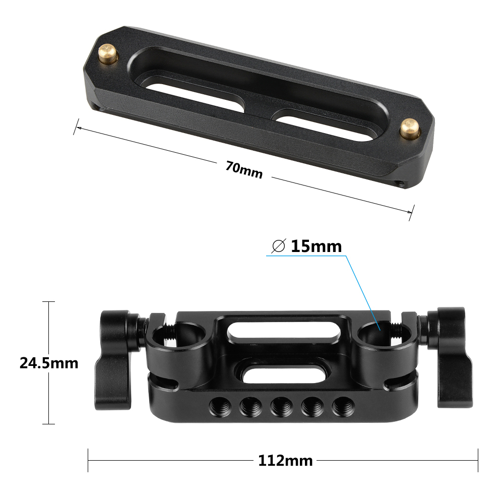 CAMVATE 15mm Dual Rod Clamp Adapter With Mounting Groove 1/4" Thread Holes + QR NATO Safety Rail 70mm
