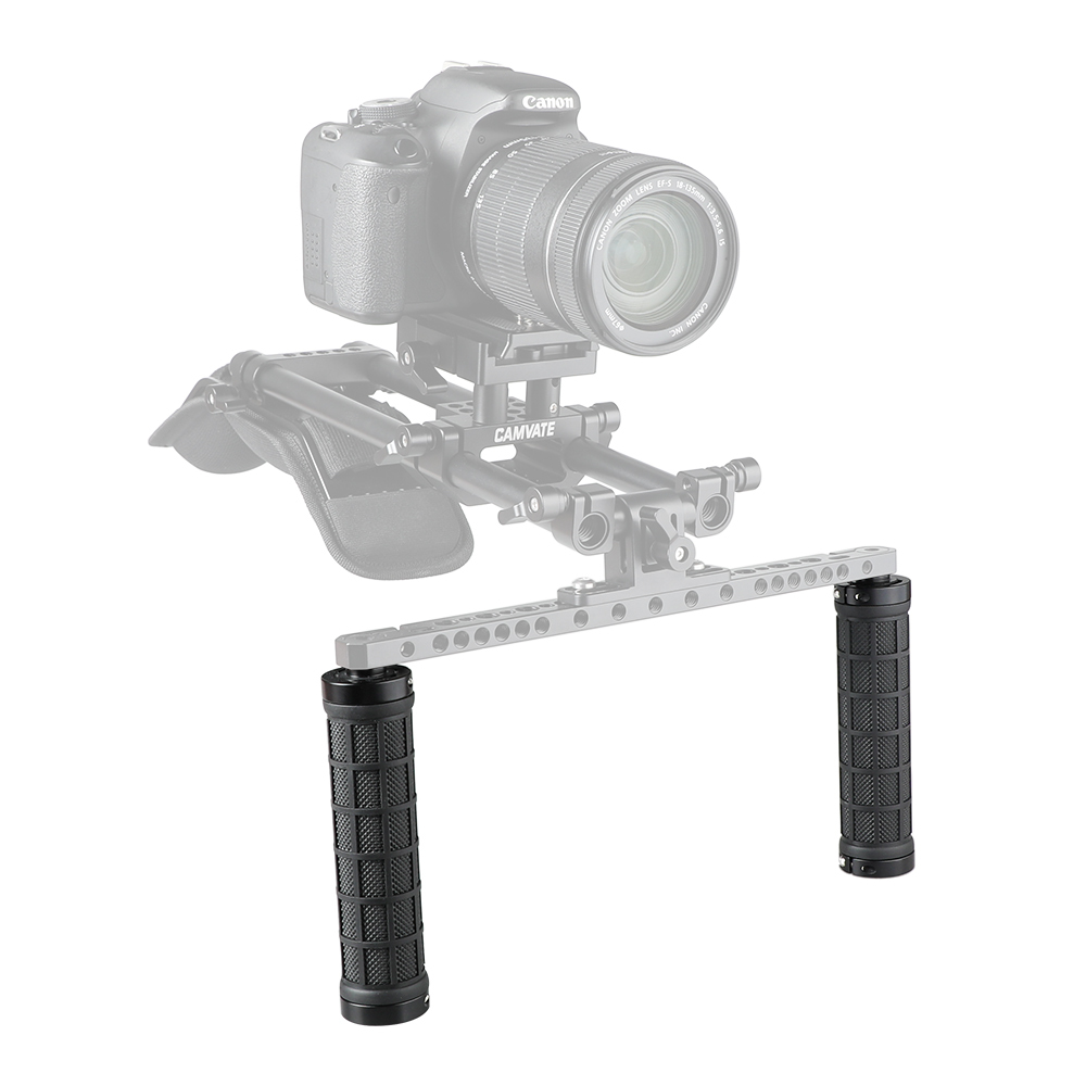 CAMVATE Rubber Hand Grip With 15mm Rod & 1/4"-20 Mounting Points For DSLR Camera Shoulder Mount Rig (Black Fixing Ring)