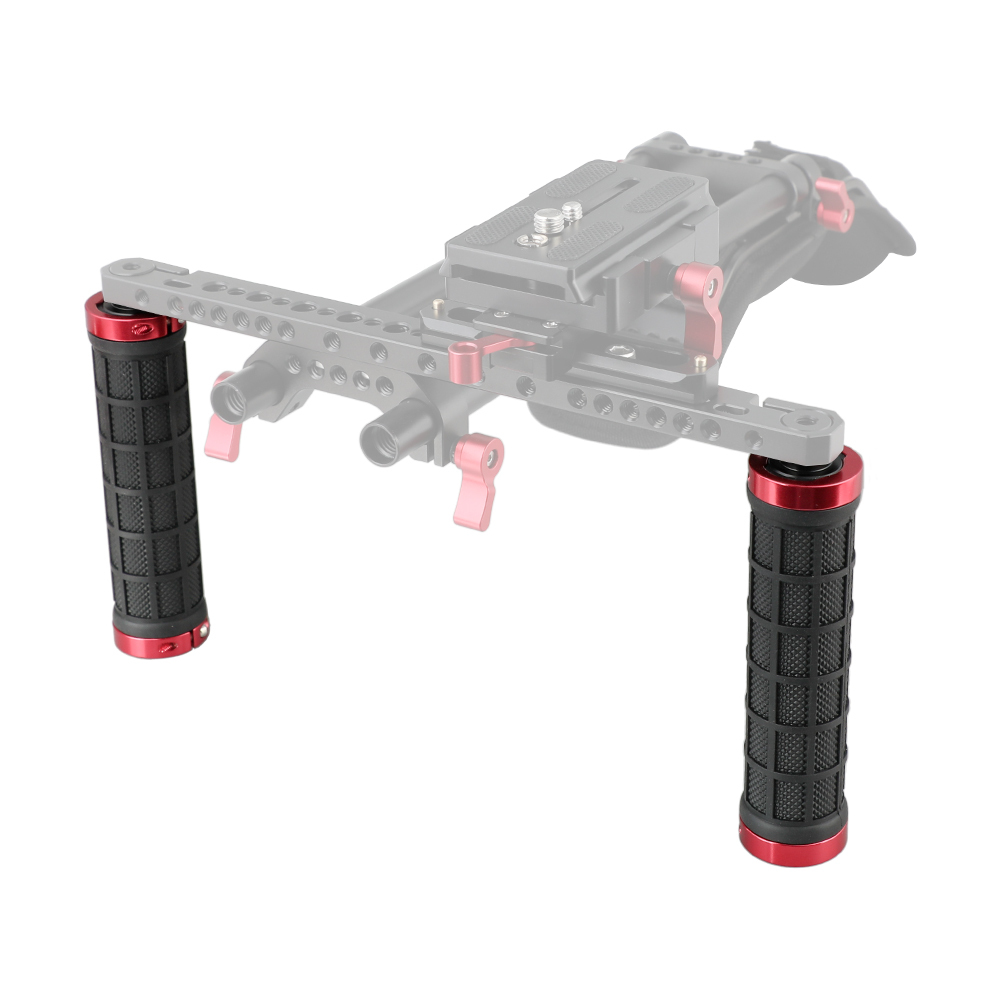 CAMVATE Rubber Hand Grip With 15mm Rod & 1/4"-20 Mounting Points For DSLR Camera Shoulder Mount Rig (Red Fixing Ring)