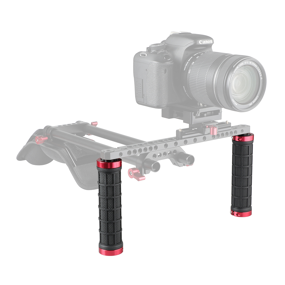 CAMVATE Rubber Hand Grip With 15mm Rod & 1/4"-20 Mounting Points For DSLR Camera Shoulder Mount Rig (Red Fixing Ring)