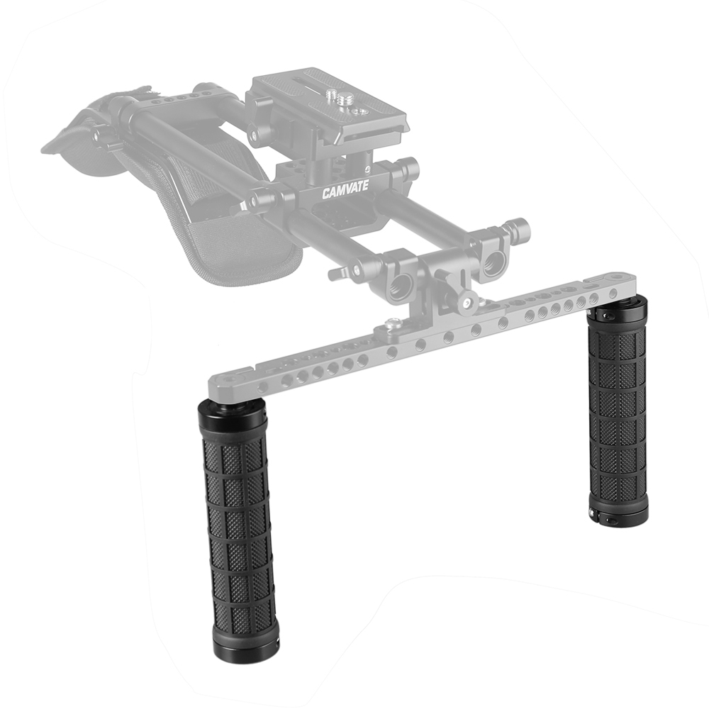 CAMVATE Rubber Hand Grip With 15mm Rod & 1/4"-20 Mounting Points For DSLR Camera Shoulder Mount Rig (Black Fixing Ring)