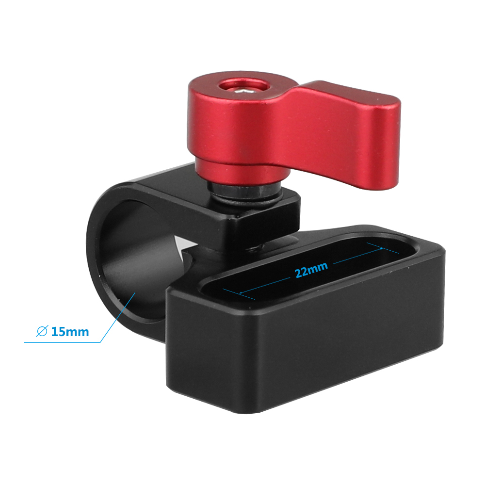 CAMVATE Flexible 15mm Single Rod Clamp Adapter With 1/4"-20 Mounting Groove (Red Knob)