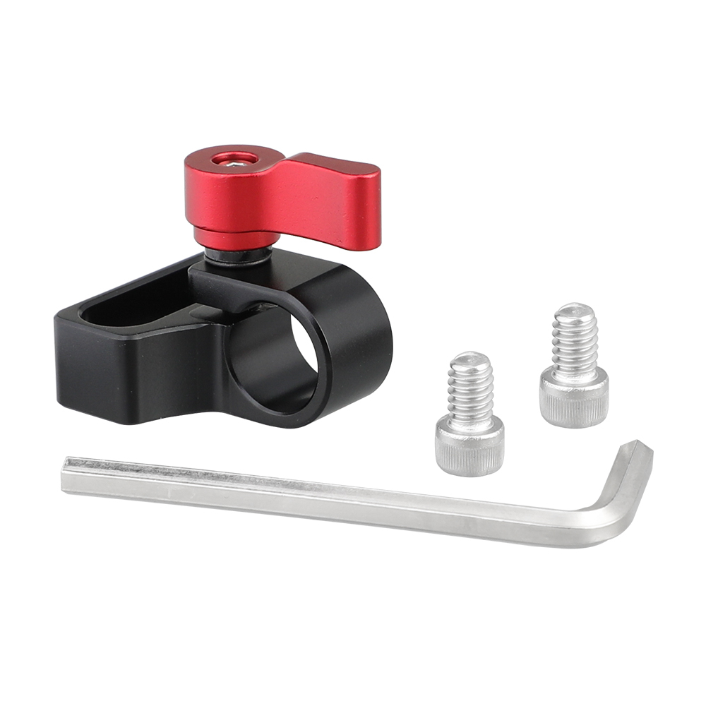 CAMVATE Flexible 15mm Single Rod Clamp Adapter With 1/4"-20 Mounting Groove (Red Knob)