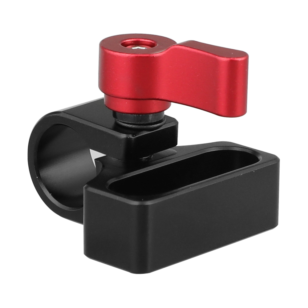 CAMVATE Flexible 15mm Single Rod Clamp Adapter With 1/4"-20 Mounting Groove (Red Knob)