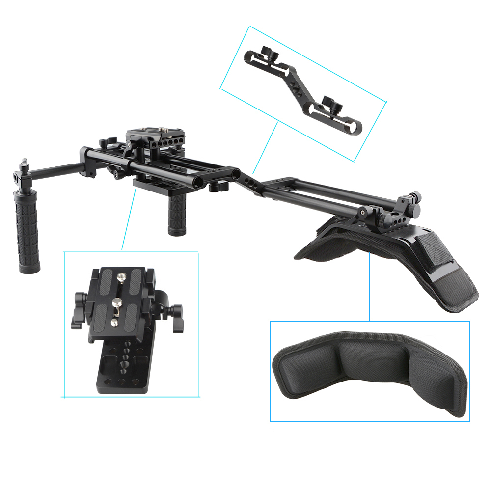 CAMVATE Shoulder Mount Rig With Manfrotto QR Plate & Double 15mm Rail Rod System For DSLR Camera / DV Camcorder