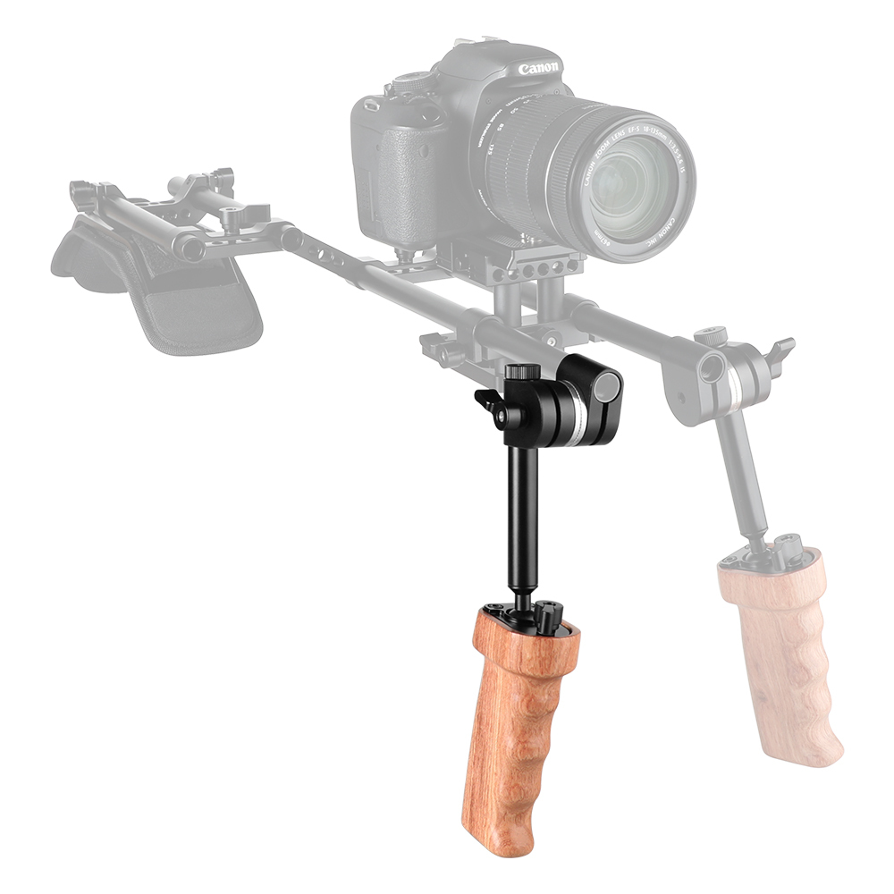 CAMVATE Wooden Handgrip With Built-in Ball Head Connection & 15mm Double Rod Clamp For Camera Cage Kit (Either Side)