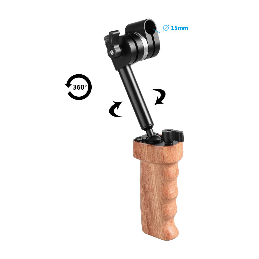 CAMVATE Wooden Handgrip With Built-in Ball Head Connection & 15mm Double Rod Clamp For Camera Cage Kit (Either Side)