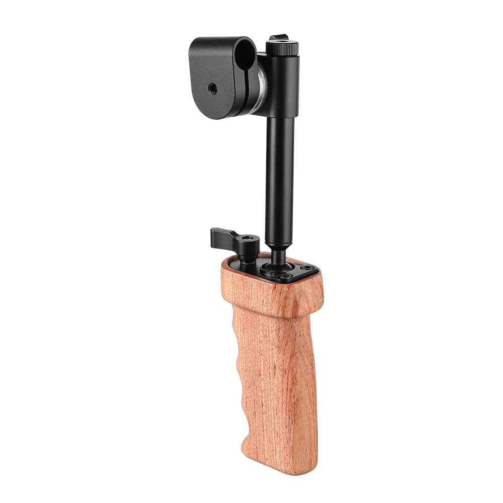 CAMVATE Wooden Handgrip With Built-in Ball Head Connection & 15mm Double Rod Clamp For Camera Cage Kit (Either Side)