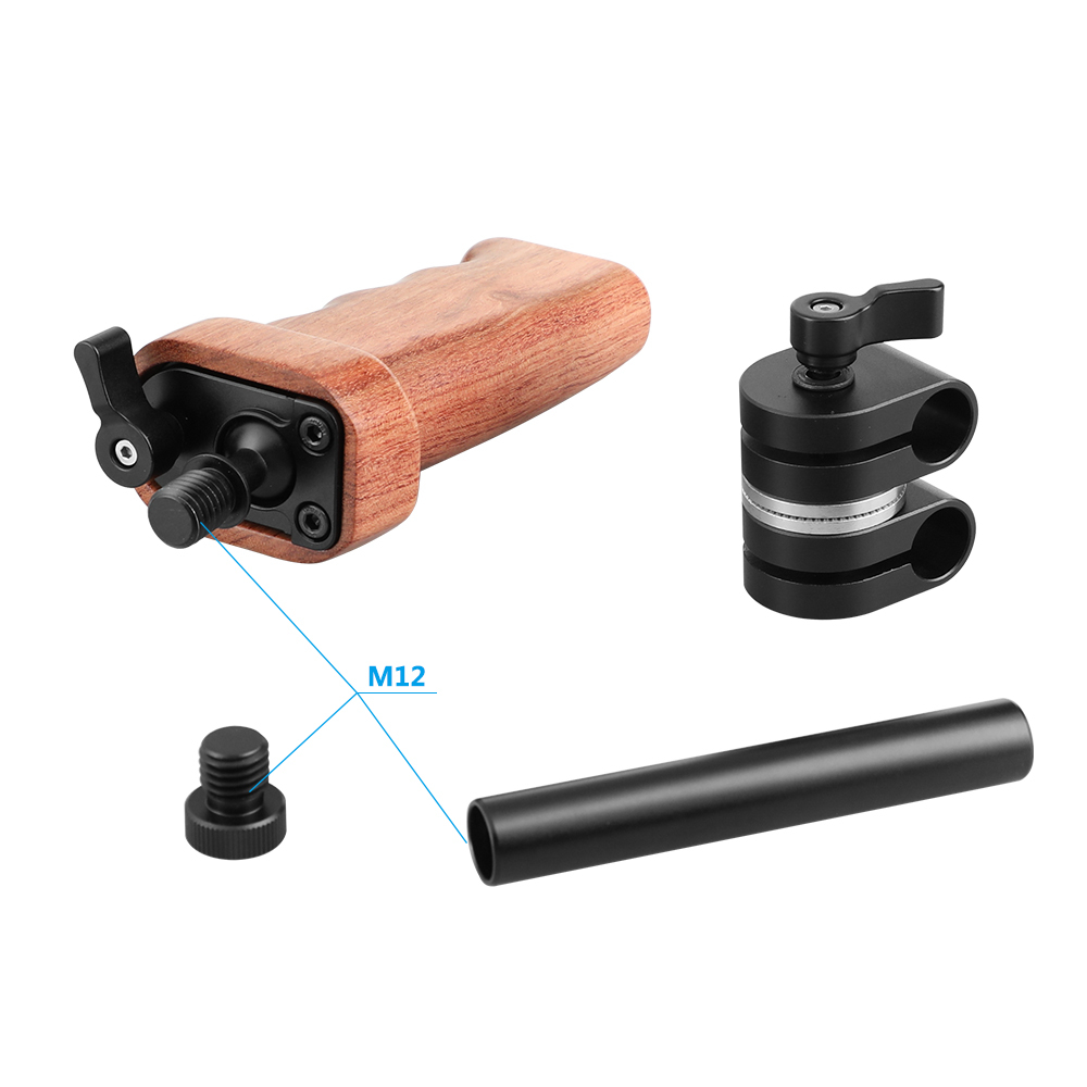 CAMVATE Wooden Handgrip With Built-in Ball Head Connection & 15mm Double Rod Clamp For Camera Cage Kit (Either Side)
